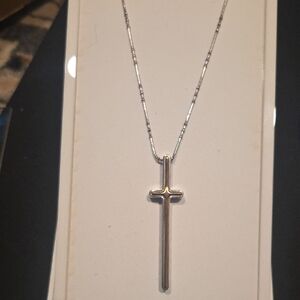Silver Cross Pendant Necklace - Minimal Long Cross